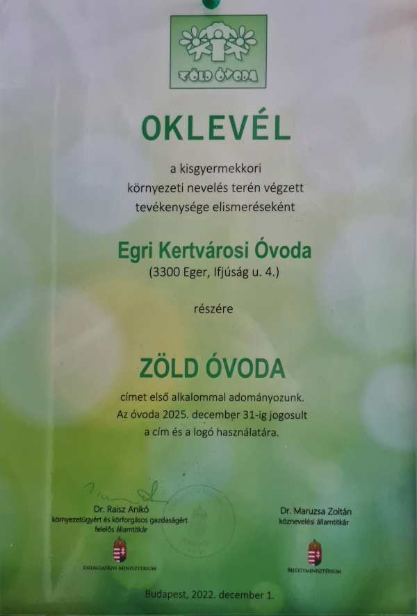 Zöld Óvoda címünk