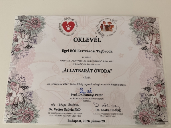 Állatbarát Óvoda lettünk ismét